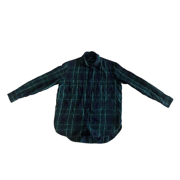 Women XXS Madewell E1495 Oversized Boyshirt Irwin Plaid Button Green Blouse Top - Picture 1 of 4